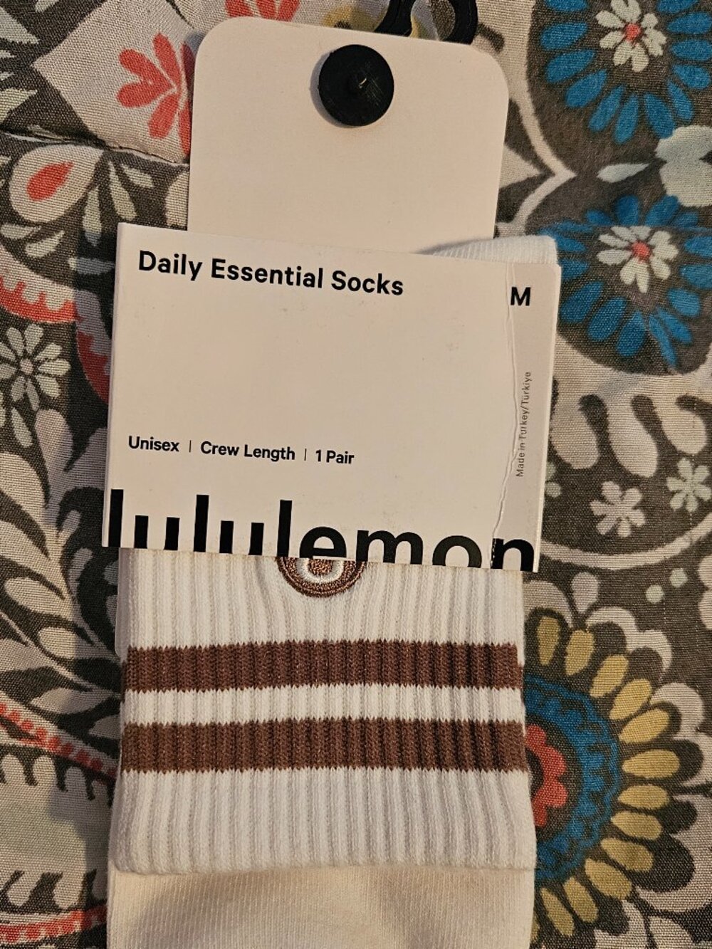 Lululemon‎ Daily Essential Socks Crew Length Embroidered Logo M Brown Unisex New